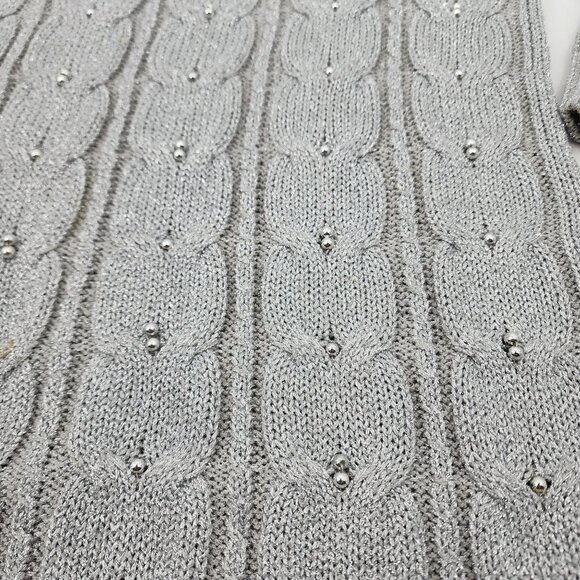 Vintage Christine Phillipe Silver Beaded Sweater With Sparkle & Shoulder Pads - Picture 3 of 8